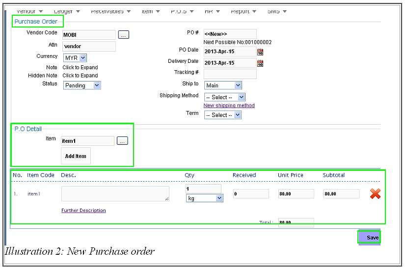 BMO inventory create purchase order 2